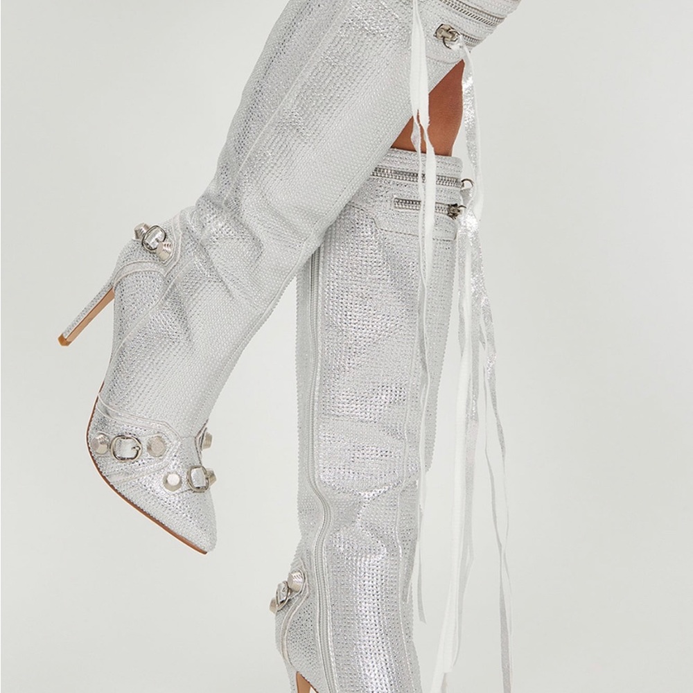 Fashion Nova Sending my best silver rhinestone knee high boots 11